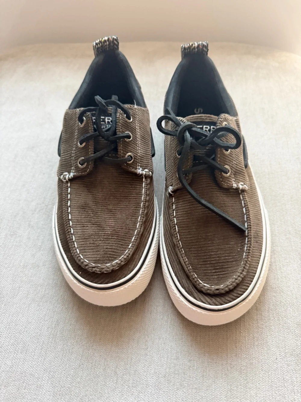 Sperry Top Sider Men's Bahama 3-Eye‎ Boat Shoes Slip on Ribbed Textile 7.5 Olive
